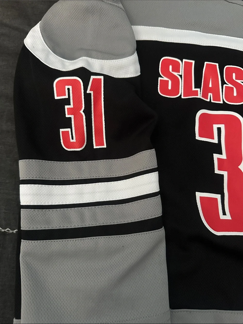 Spirit Black Gray Red Hockey Skull Kids Costume Jersey - Picture 3 of 4